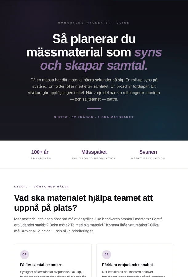 Förhandsvisning av guiden Så planerar du mässmaterial som syns och skapar samtal (PDF)