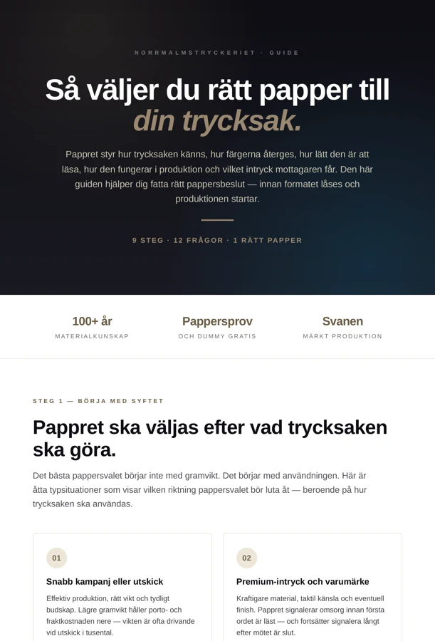 Förhandsvisning av guiden Så väljer du rätt papper till din trycksak (PDF)